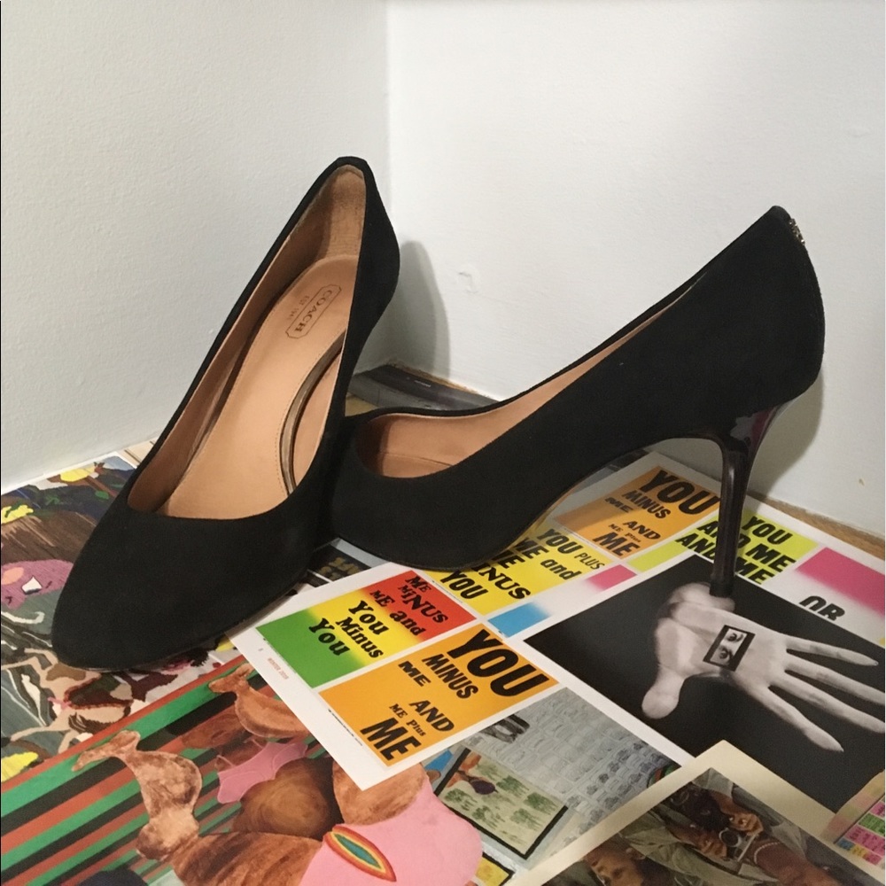 Understated classic black suede Coach pump
